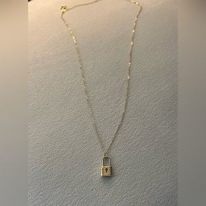 14K Solid Yellow Gold Dainty  Padlock Charm Necklace